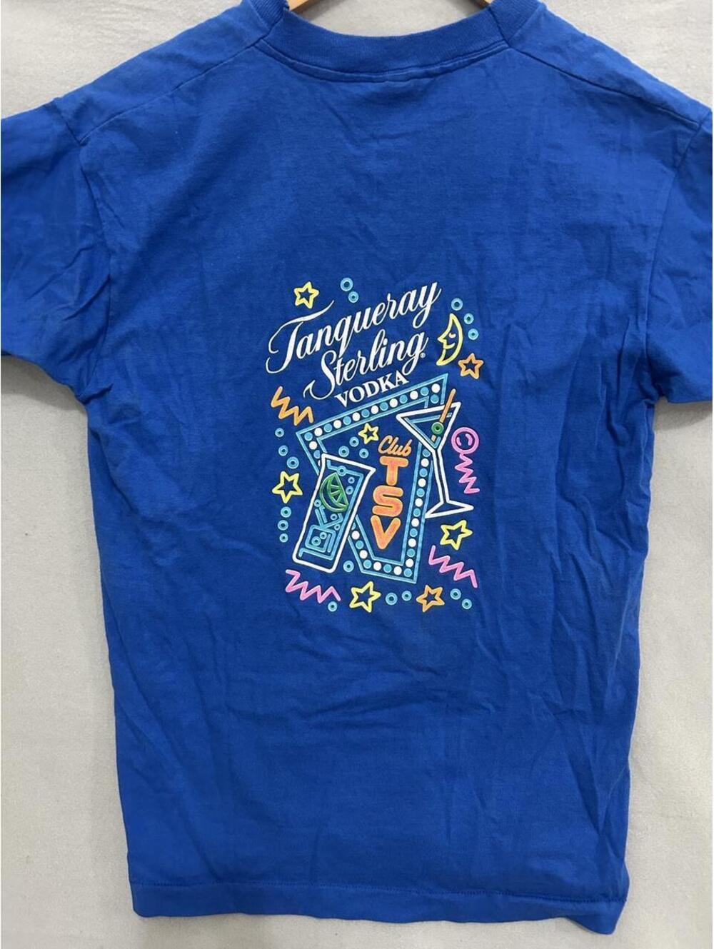 Vtg single stitch M’s Large Blue Cotton T-Shirt with Tangieray Sterling Vodka